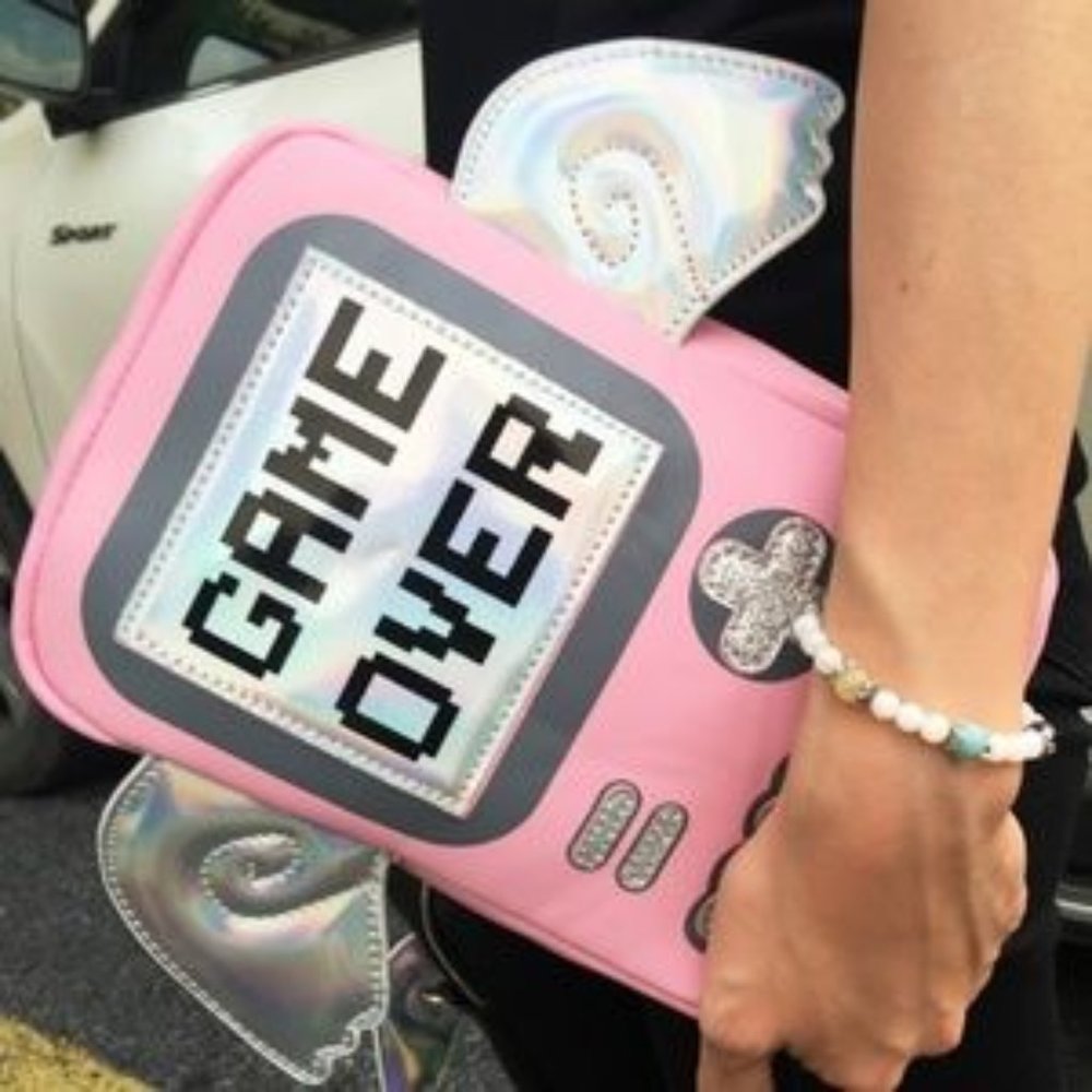 GAME OVER Gamer Pink Video Game Cosplay Handbag - Picture 2 of 6